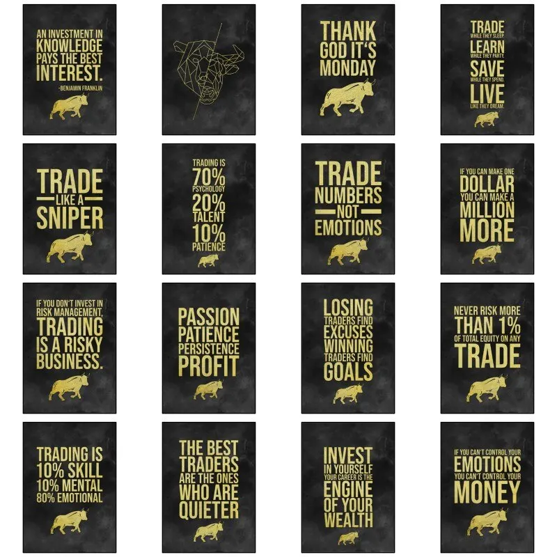 سوق الأوراق المالية تحفيزية قماش الفن شراء الخوف بيع الجشع إقتباس جدار طباعة للمتجارين ديكور المنزل #1