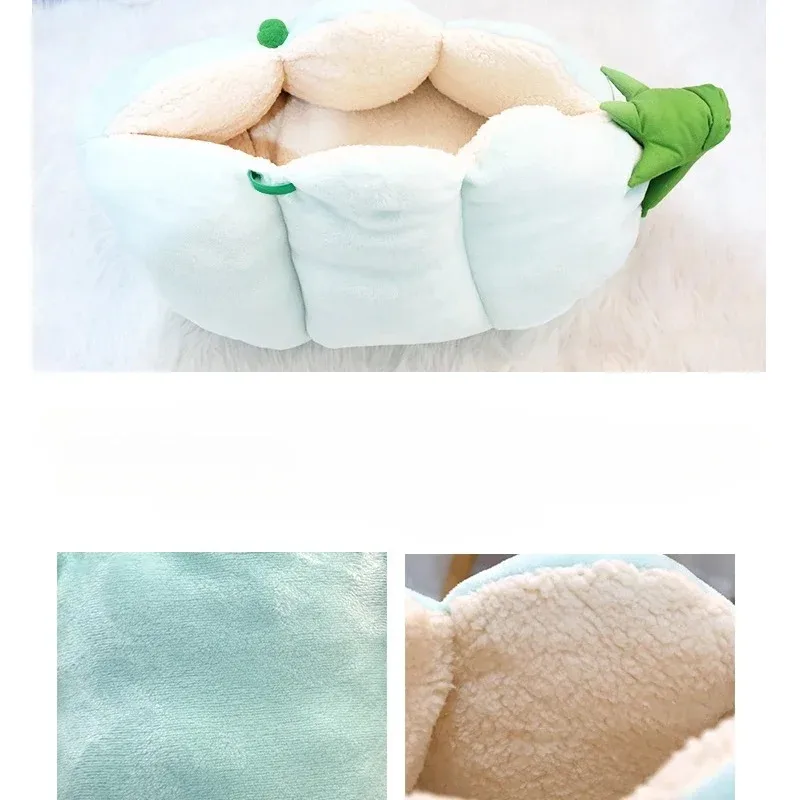 Winter Warm Cat Bed Semi-Closed Lambswool Pet Dog Kennel Cartoon Cute Cat Sleeping Bed Katzen Nest Soft Dog Cushion Pet House