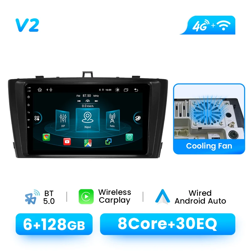 Autoradio Speler Voor Toyota Avensis 2009-2015 Android 14 8GB 128GB GPS Navigatie Draadloze Carplay DSP AI Voice Audio Multimedia