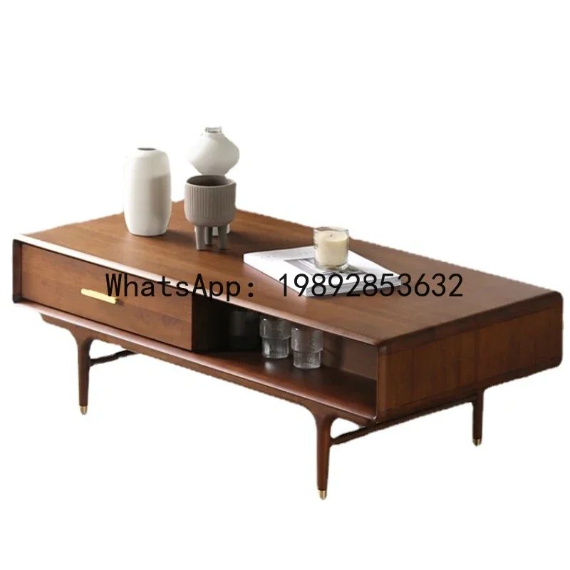 Ancient Style Solid Wood Double Drawer Coffee Table Drawer Household Ancient Walnut Color
