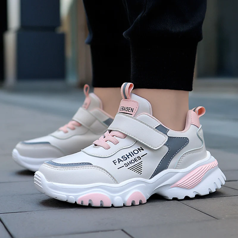 

Girls Fashion Casual Sports Shoes Children's Lightweight Comfortable Leather Running Sneaker Non-slip