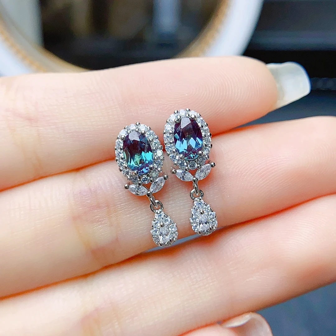Alexandrite Earrings Color Change Stone 925 Silver Alexandrite Stud Earrings June birthstone Sterling Silver Earrings for Women
