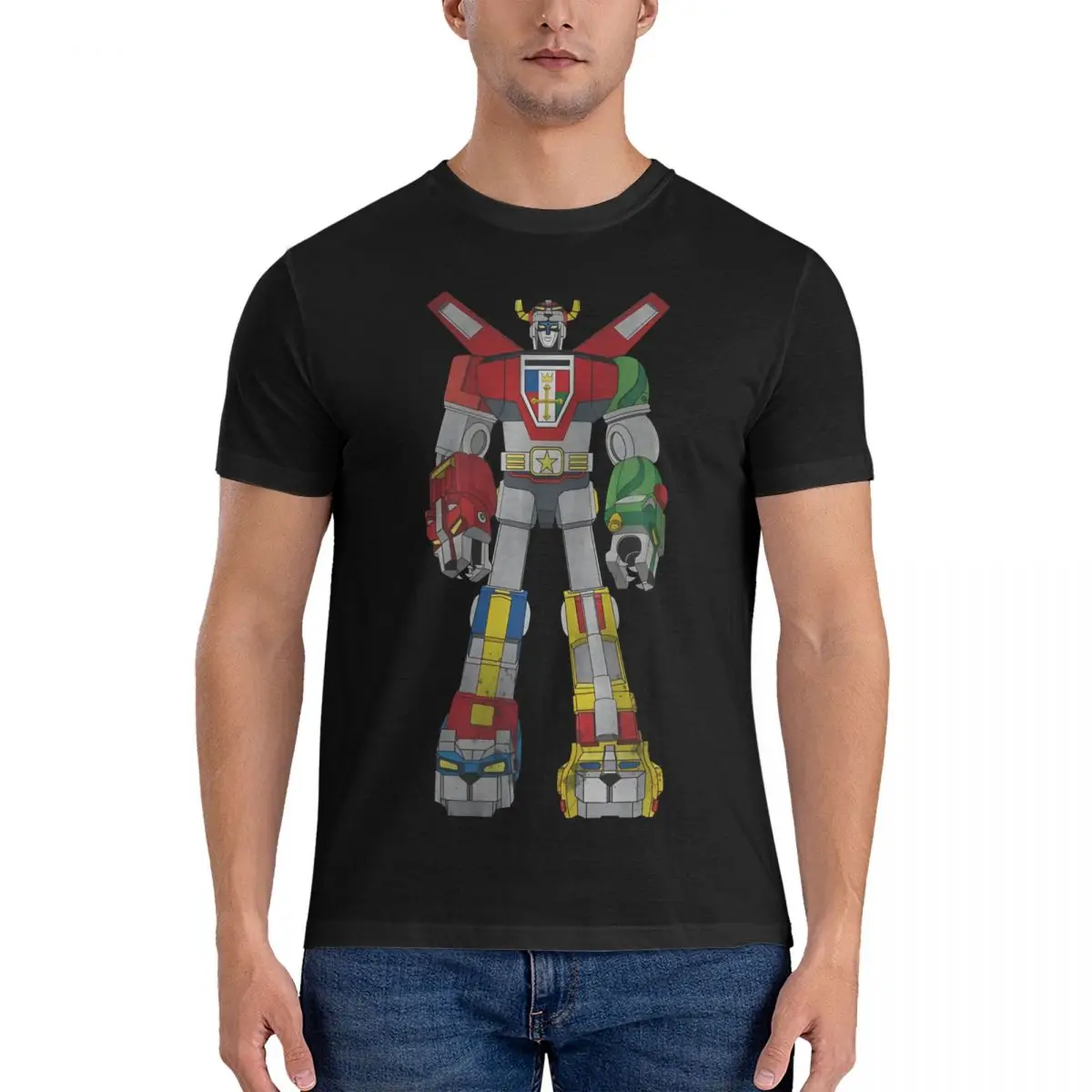 Mecha T Shirts Men Pure Cotton Fun T-Shirt Round Collar Voltron legendary defender Tees Short Sleeve Tops Gift