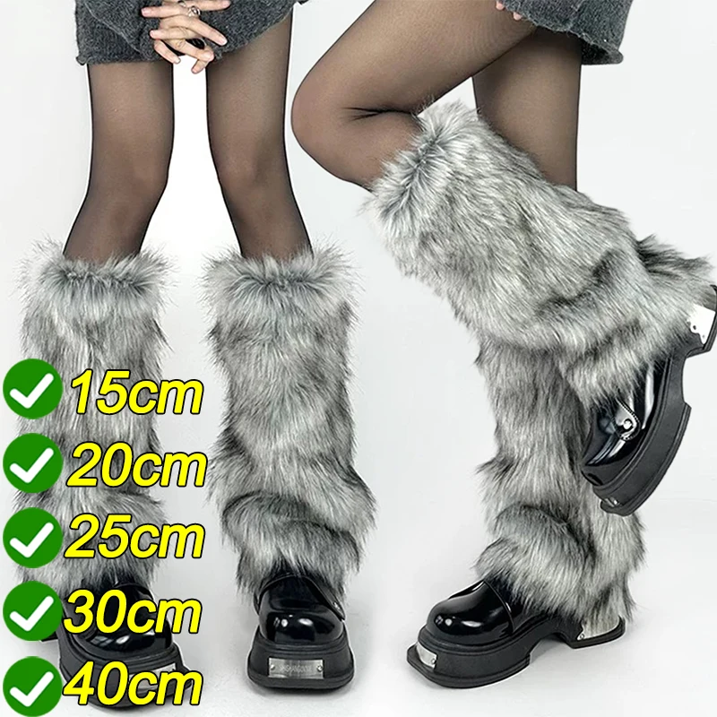 

Y2k Retro Faux Fur Leg Warmers Hot Girl Harajuku Style Winter Warm Furry Boots Cover Socks Jk Punk Hiphop Cosplay Accessories