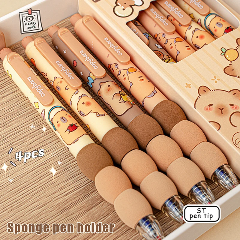 4Pcs Cartoon Cute Capybara Erasable Gel Pens Kawaii Quick-Drying Writing Smooth Elegant Neutral Pens Aesthetic Stationery