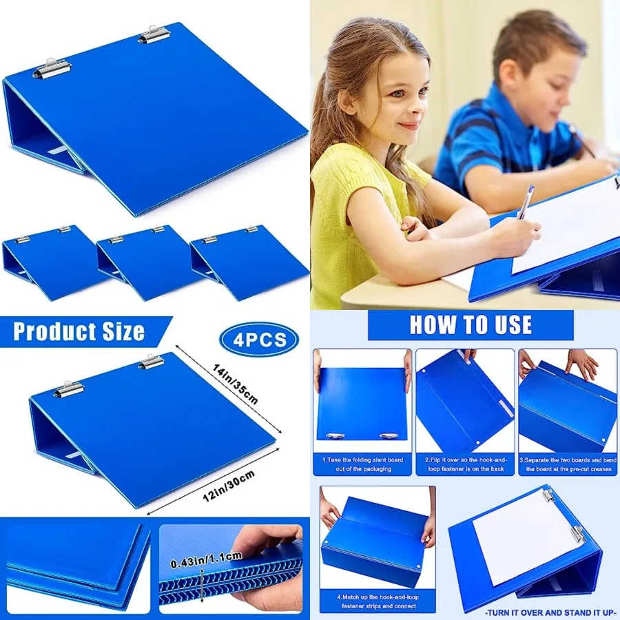 

4 Pcs Folding Slant Board for Writing 14 x 12 Inch Large Slanted Clipboard Adjustable Tilted Writing Boards Sloped Surface to I