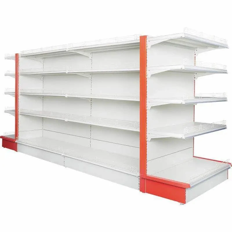 custom.Heavy Duty Metallic Double-Sided Supermarket Shelf Storage Rack with Large Capacity and Space Saving Design