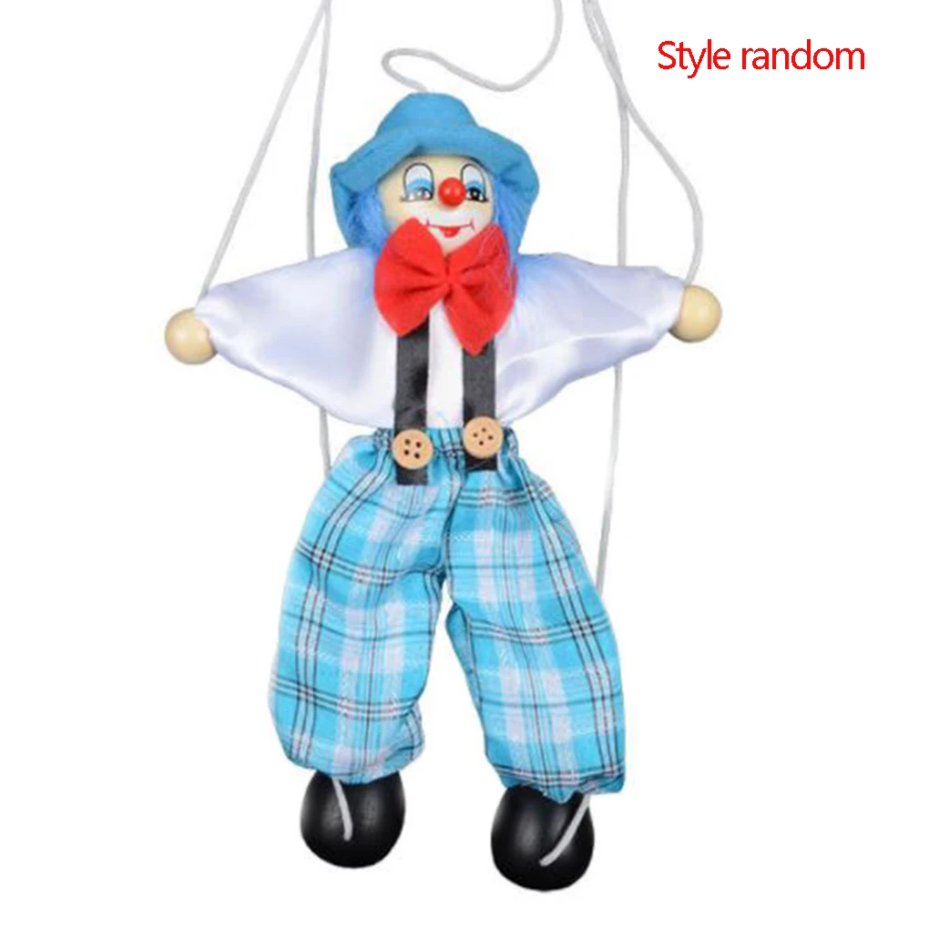 Colorful Pull String Puppet Clown Wooden Marionette Handcraft Toys Joint Activity Doll Kids Children Gifts Random Color