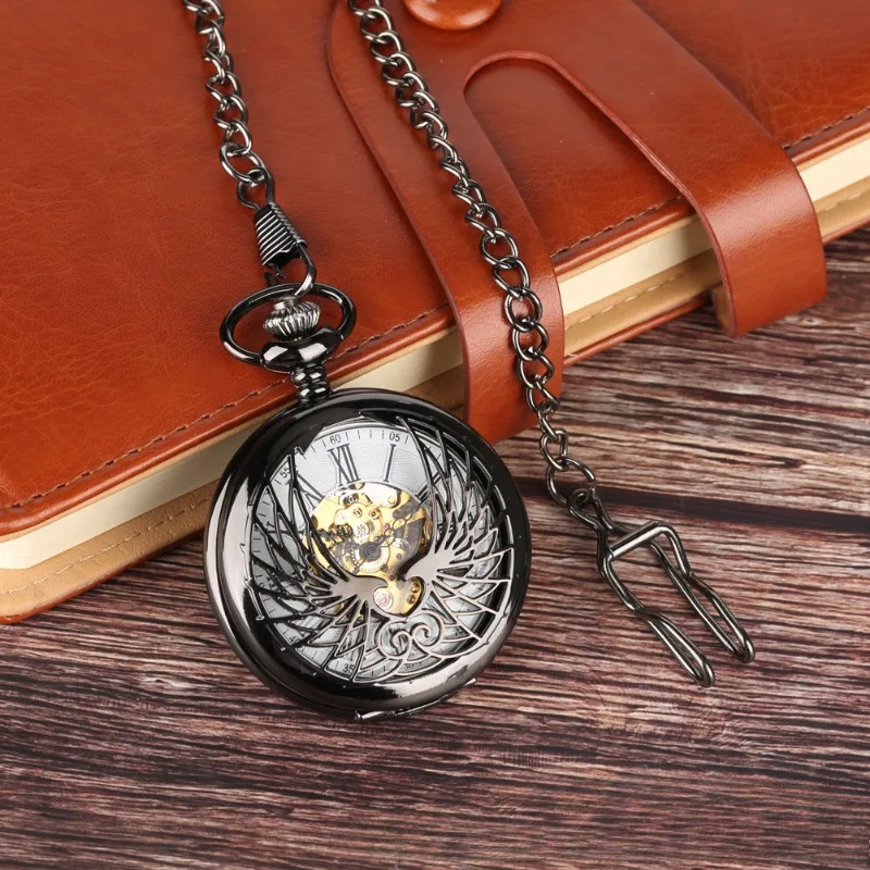 Hollow heart-shaped Roman literal manual mechanical pocket watch for men and women gift necklace pocket watch