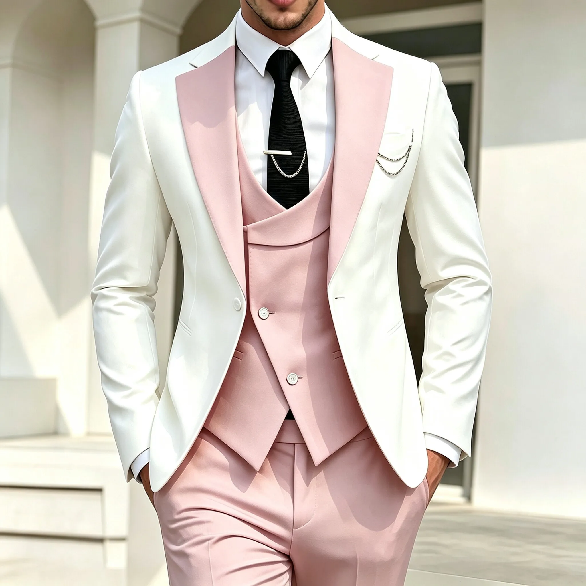 Men Contrast Casual 3 Piece Suit Set Single Breasted Blazer Vest Pants Slim Fit All Season Date Party Outfit