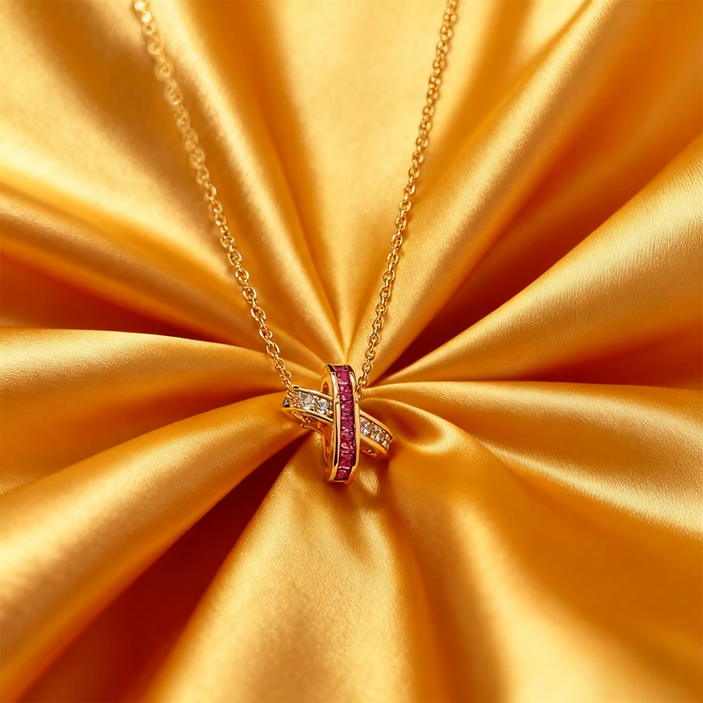 2025 مجوهرات الأزياء الجديدة الماس الوردي النقي الصليب قلادة الأزياء الفاخرة مأدبة مكان العمل مجوهرات متعددة الاستخدامات #1