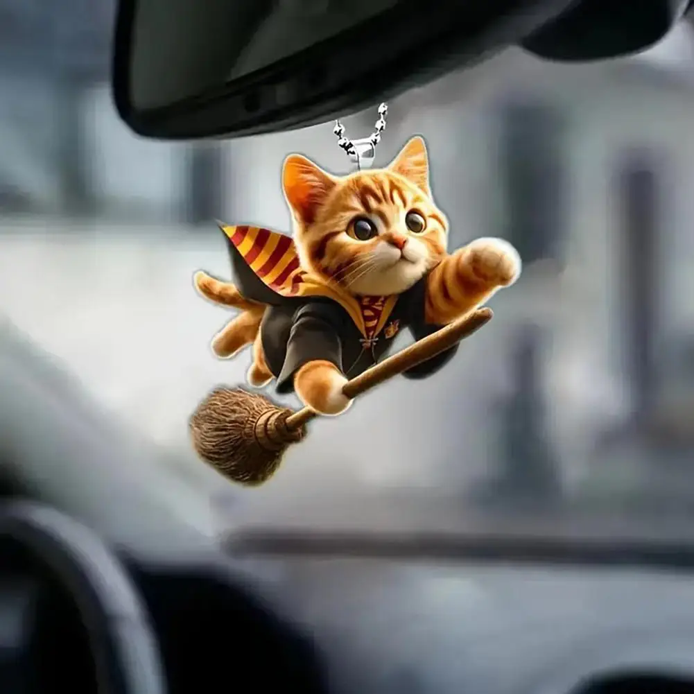 2D Cat Car Hanging Decoration Auto Rearview Mirror Cartoon Kitten Animal Hanging Ornament Acrylic Pendant Backpack Cat Pendant