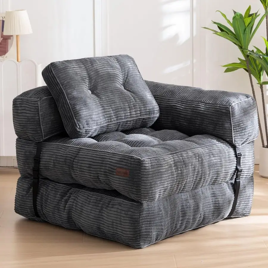 

Folding Sofa Bed, LShaped Convertible Sofa Bed with Armrest Foldable Sleeper Sofa with Pillow, Portable Fold Out Chair Bed Comf