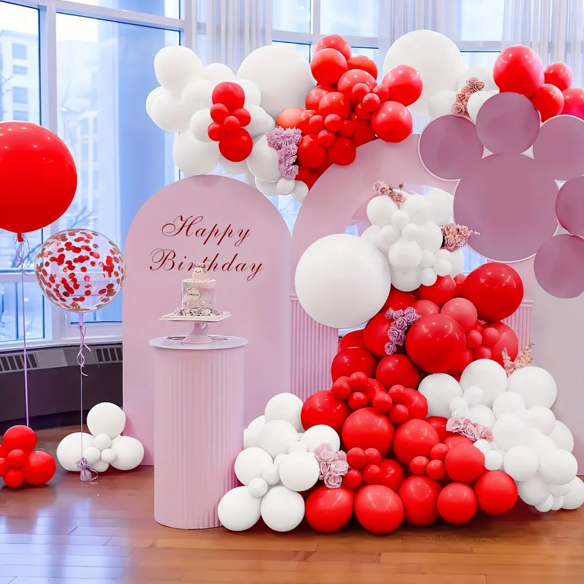 126pcs  red and white balloon arch set, suitable for wedding, birthday, Christmas party wreaths and proposal decorations