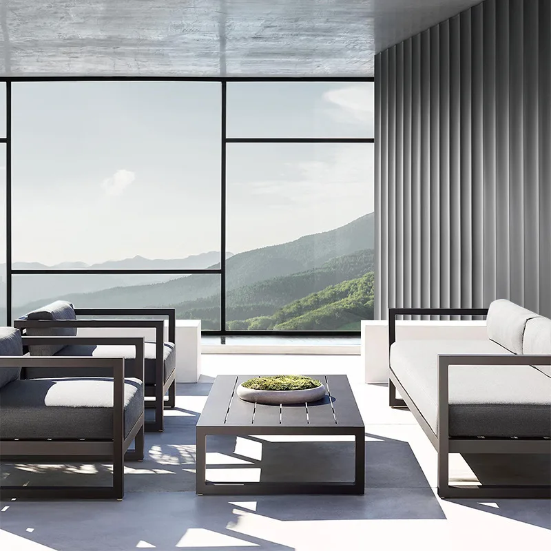 Outdoor sofa coffee table combination courtyard villa waterproof and sunscreen sales office outdoor aluminum alloy leisure chair