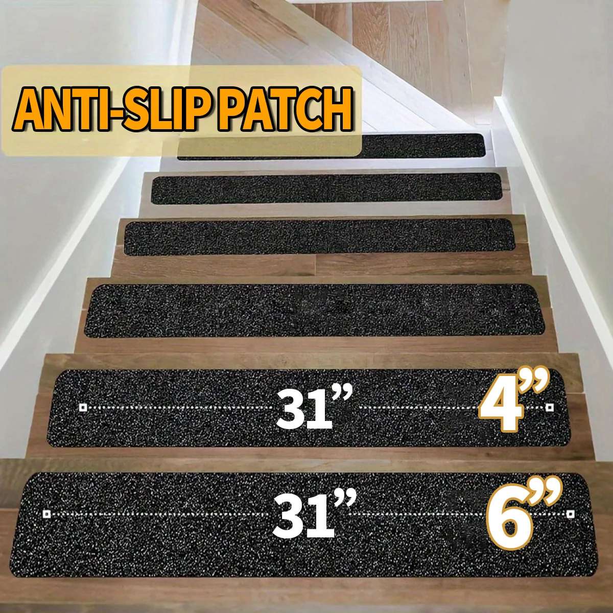 Non Slip Outdoor Stair Treads Black Pre-Cut Anti Slip Grip Tape Non Skid Heavy Duty Traction Adhesive Step Stripes