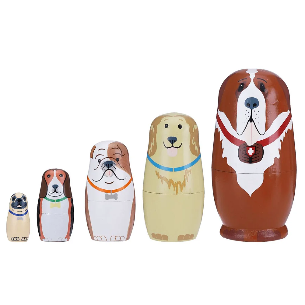 

5 Pcs Toy Matryoshka Stacking Cartoon Birthday Gift Dolls Russian Nesting Wooden