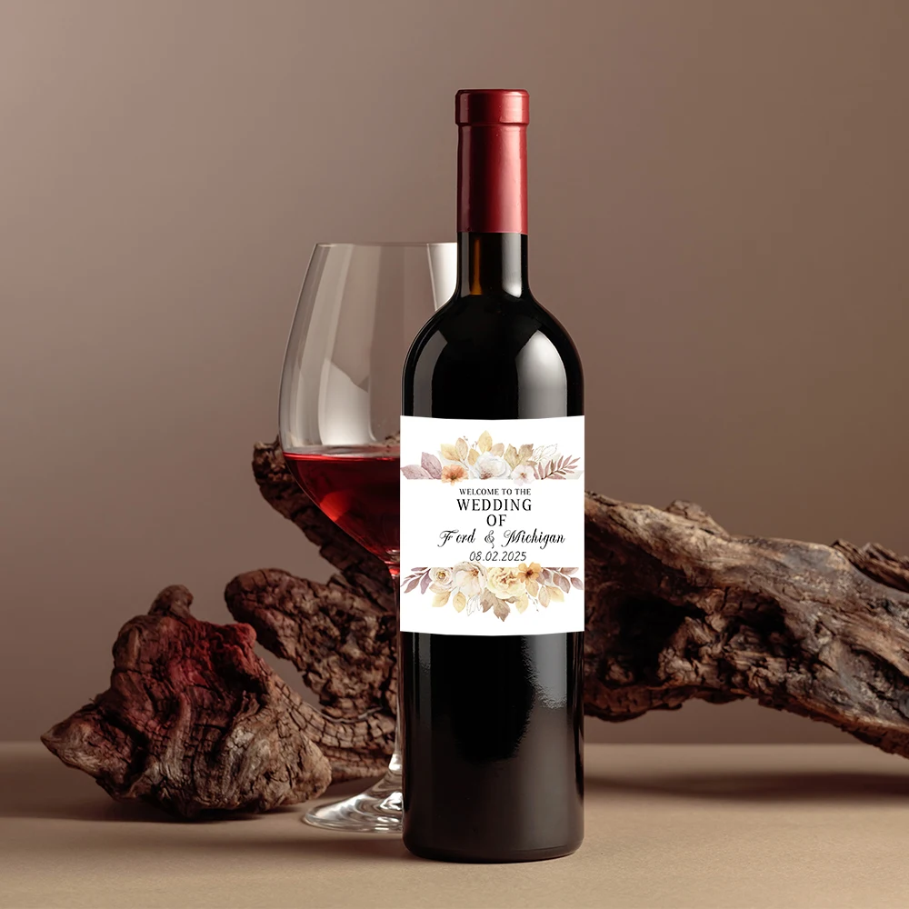 Picture 5: 6pcs Personalized Wine Bottle Labels Custom Fall in Love Autumn Themed Wine Bottle Labels Wedding Party Wine Bottle Decorations