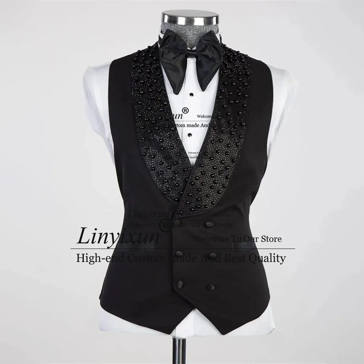 Customized Formal 3 Pieces Sets Crystal Stone Men Suits Rhinestone Pearls Diamond Male Dinner Prom Blazers Groom Tuxedos Homme