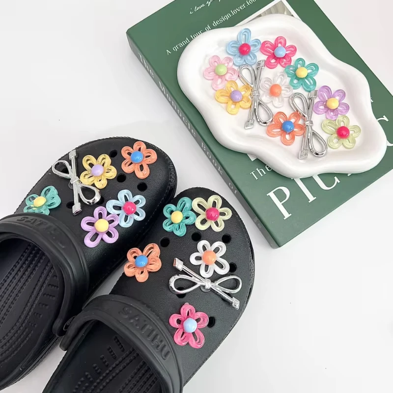 

Summer 12Pcs Transparent color flower Removable Colorfu Shoes Charms Dopamine DIY Shoe Accessories Cute Decorations Xmas Gifts