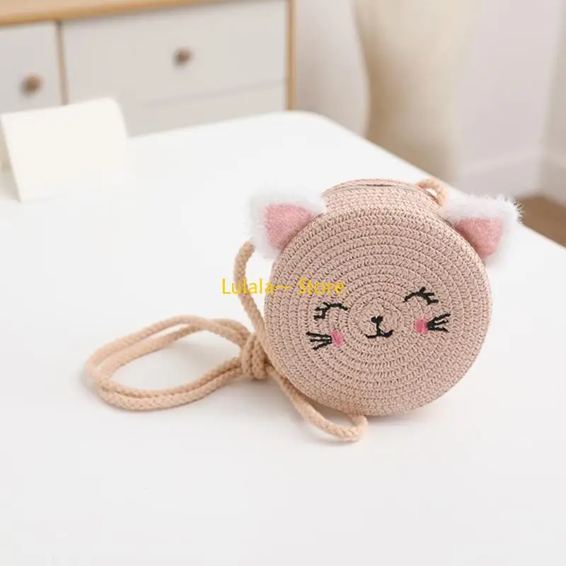 

Y4QA Детская летняя соломенная шляпа с подходящей сумкой Соломенная шляпа в форме кошачьих ушей для детей