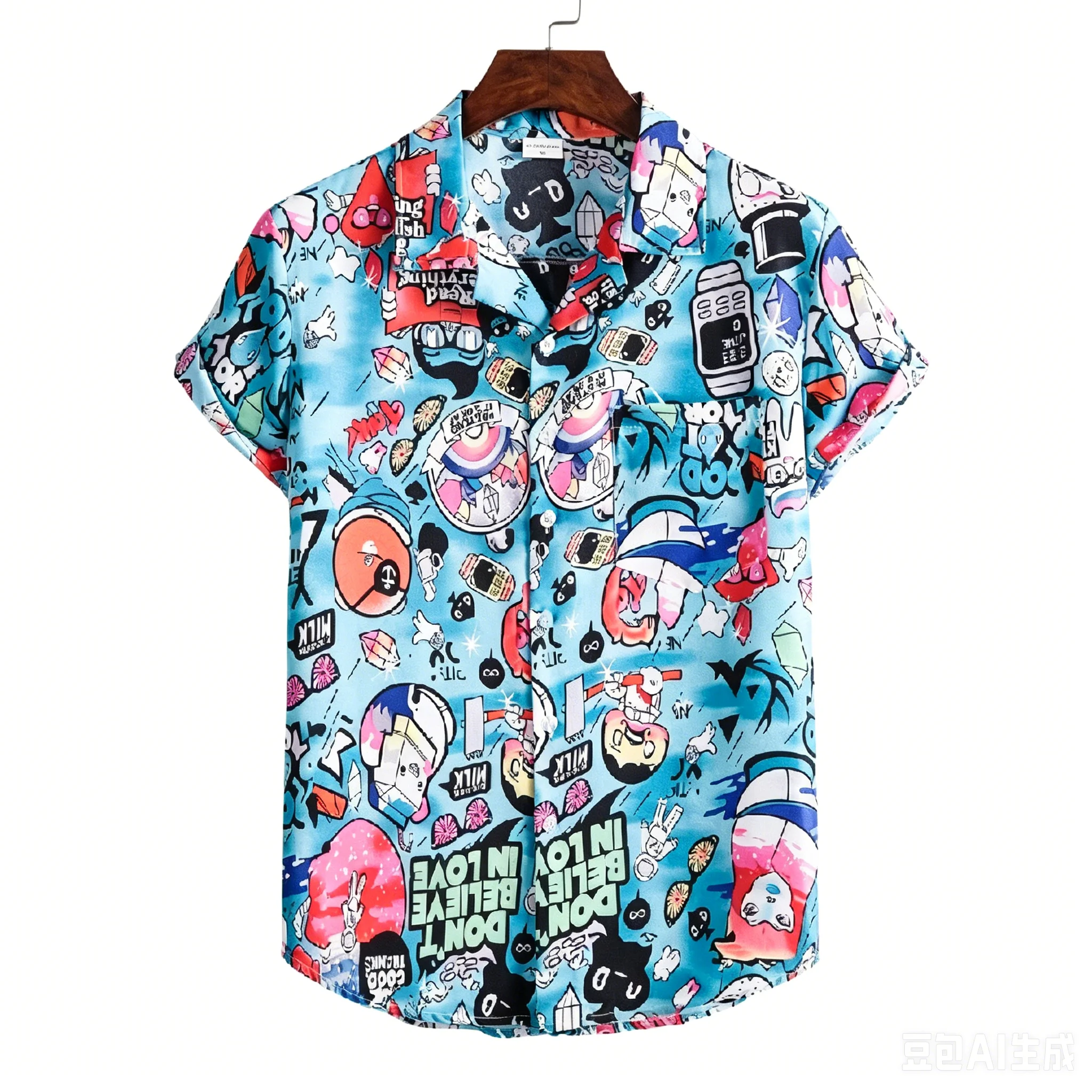 Trendy Brand Full Printed Short Sleeved Floral Shirt for Men Loose and Versatile Vacation Collar Top