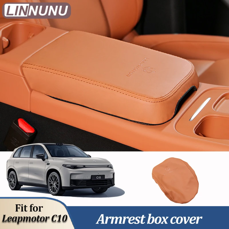 LINNUNU Car Armrest Cover Mat fit for Leapmotor C10 PU Leather Waterproof Non Slip Storage Box Protective Pad Auto accessories