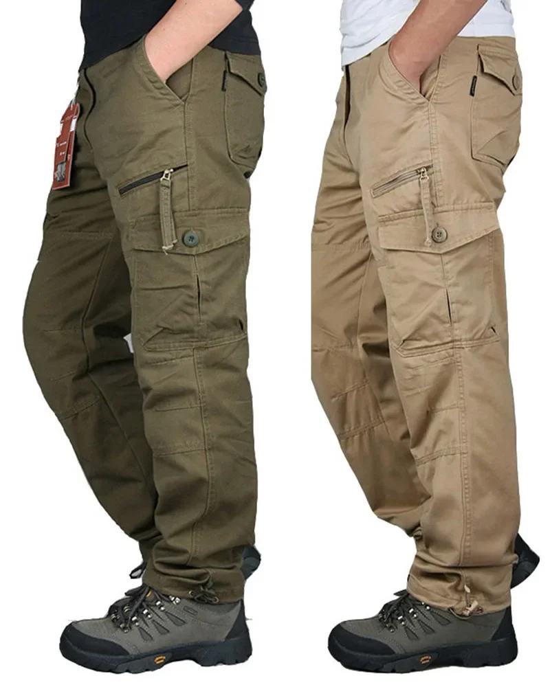 

Men's Cargo Pants Spring Summer Work Straight Pants Multi-Pocket Cotton Loose Trousers