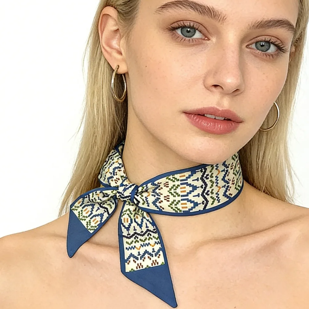 

Женский шелковый шарф-лента для волос, полосатый платок для ручки сумки, керчиф