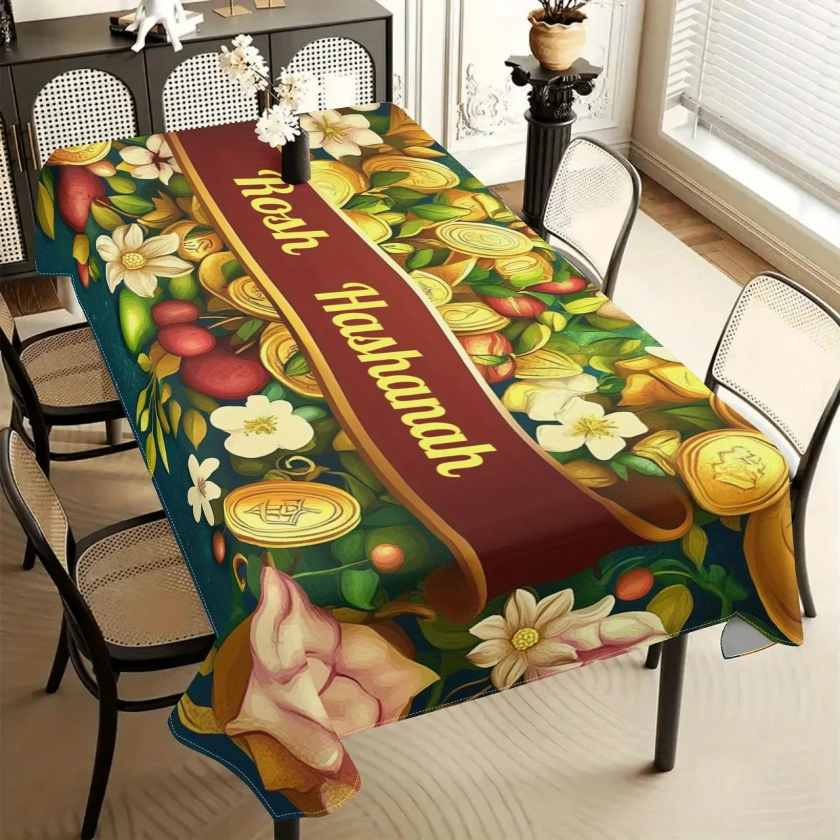 Rosh Hashanah Tablecloth Jewish New Year Shana Tova Honey Pomegranate Printed Waterproof Table Cloths Kitchen Party Table Decor