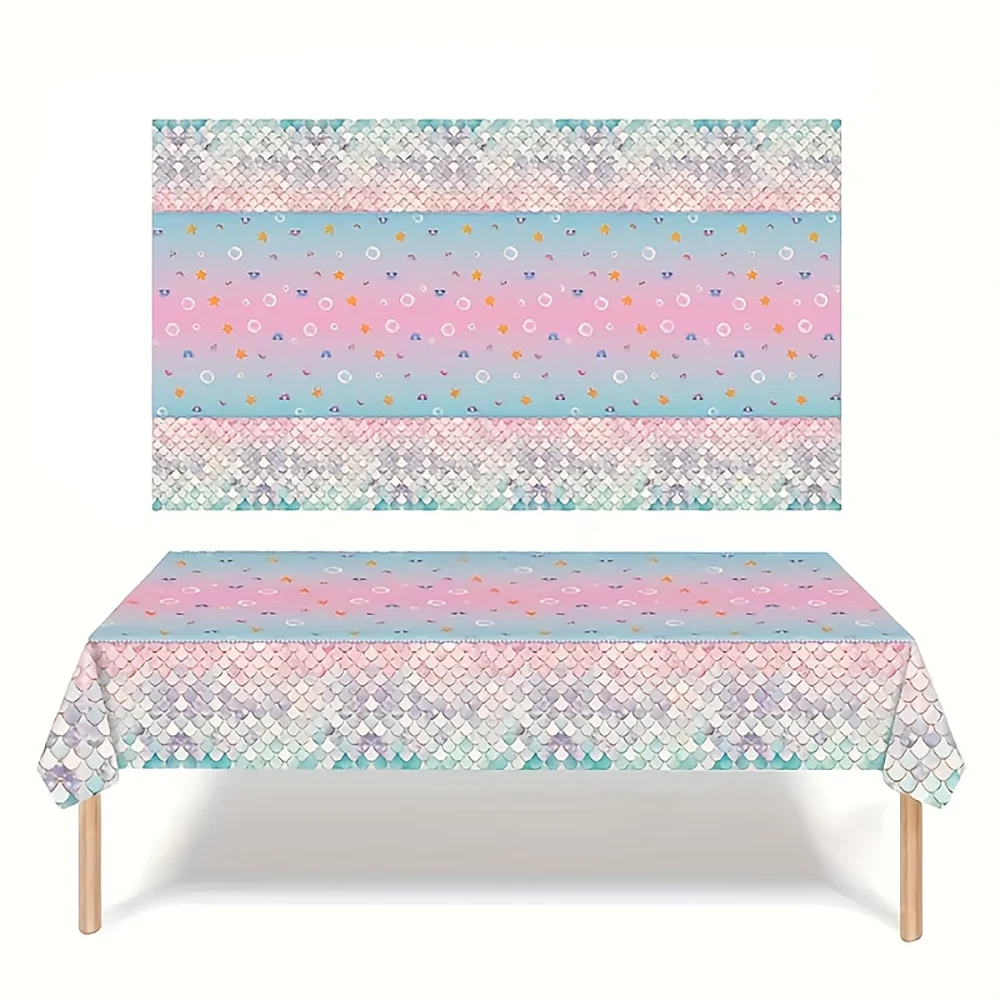 1pc  Mermaid Scale Gradient Ocean Theme Tablecloth,  Anti-stain Dining Table Cover for Kitchen Home Decor