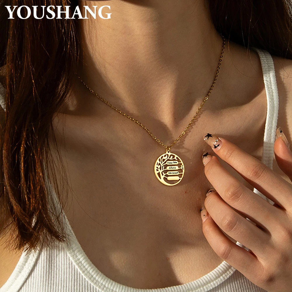 

Personalized necklace –Custom Name "Tree of Life" Round Pendant (made of stainless steel; a great gift for familyand friends).