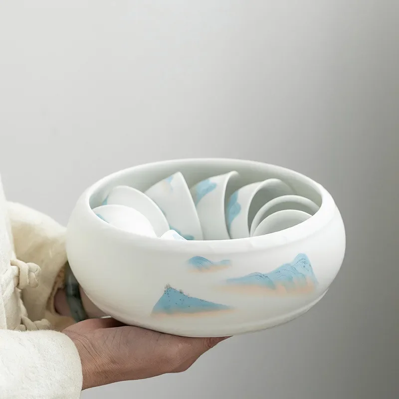 Ceramic Whiteware Ceramic Tea Basin Large Writing-Brush Washer Washed Tea Basin Tea Bowl Kung Fu  Accessories