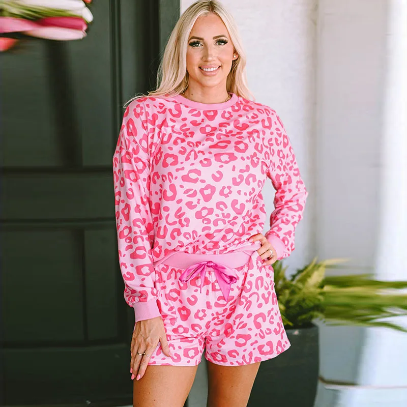 

2025New Autumn Satin Casual Suit for Women, European and American Style, Unique Design, Leopard Print Two-Piece Set for Women