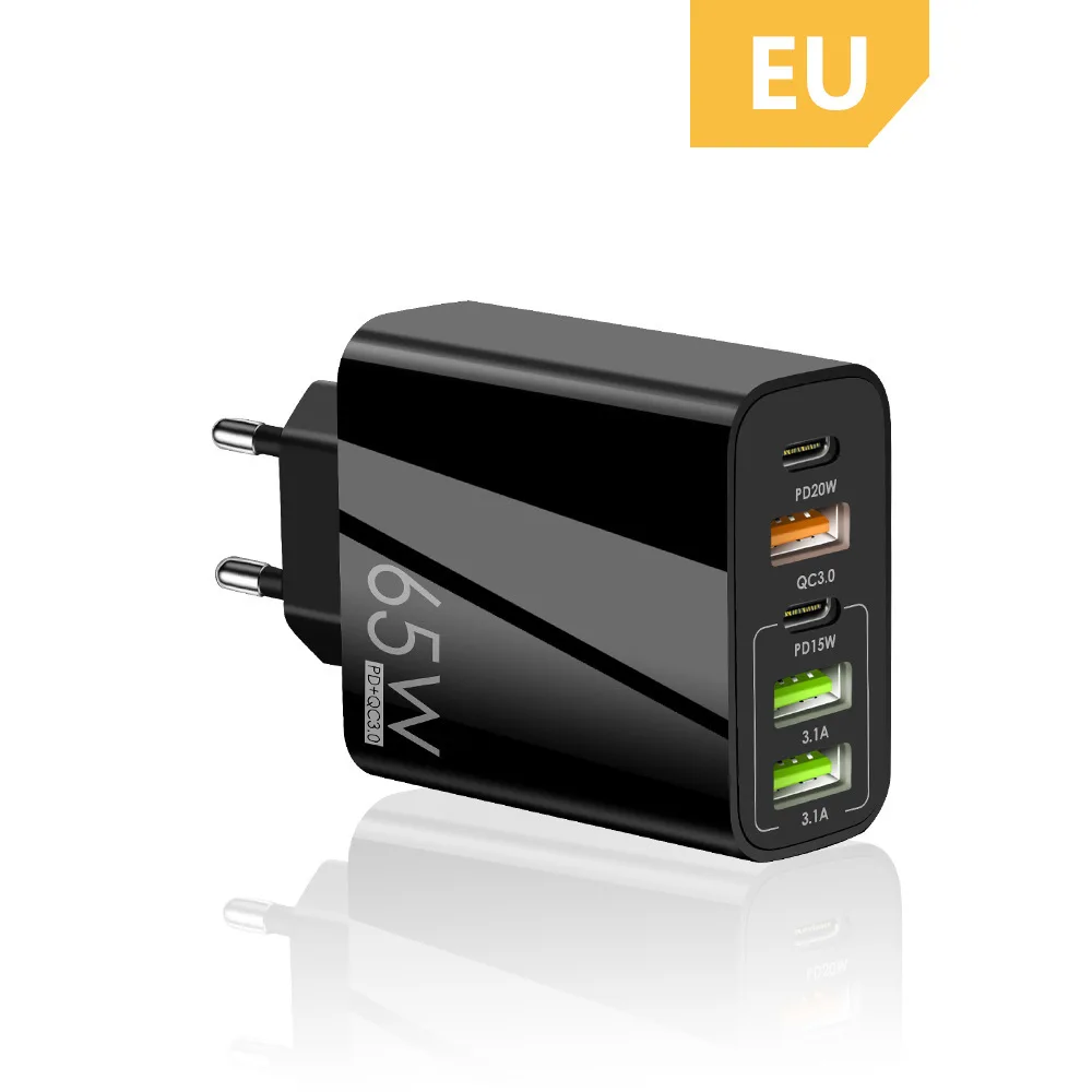 65W ห้าพอร์ต Quick Charge 3.0 EU US UK ข้อมูลจําเพาะปลั๊กแท็บเล็ตแบบพกพา 5V 4A PD โทรศัพท์มือถือ Fast หัวชาร์จ
