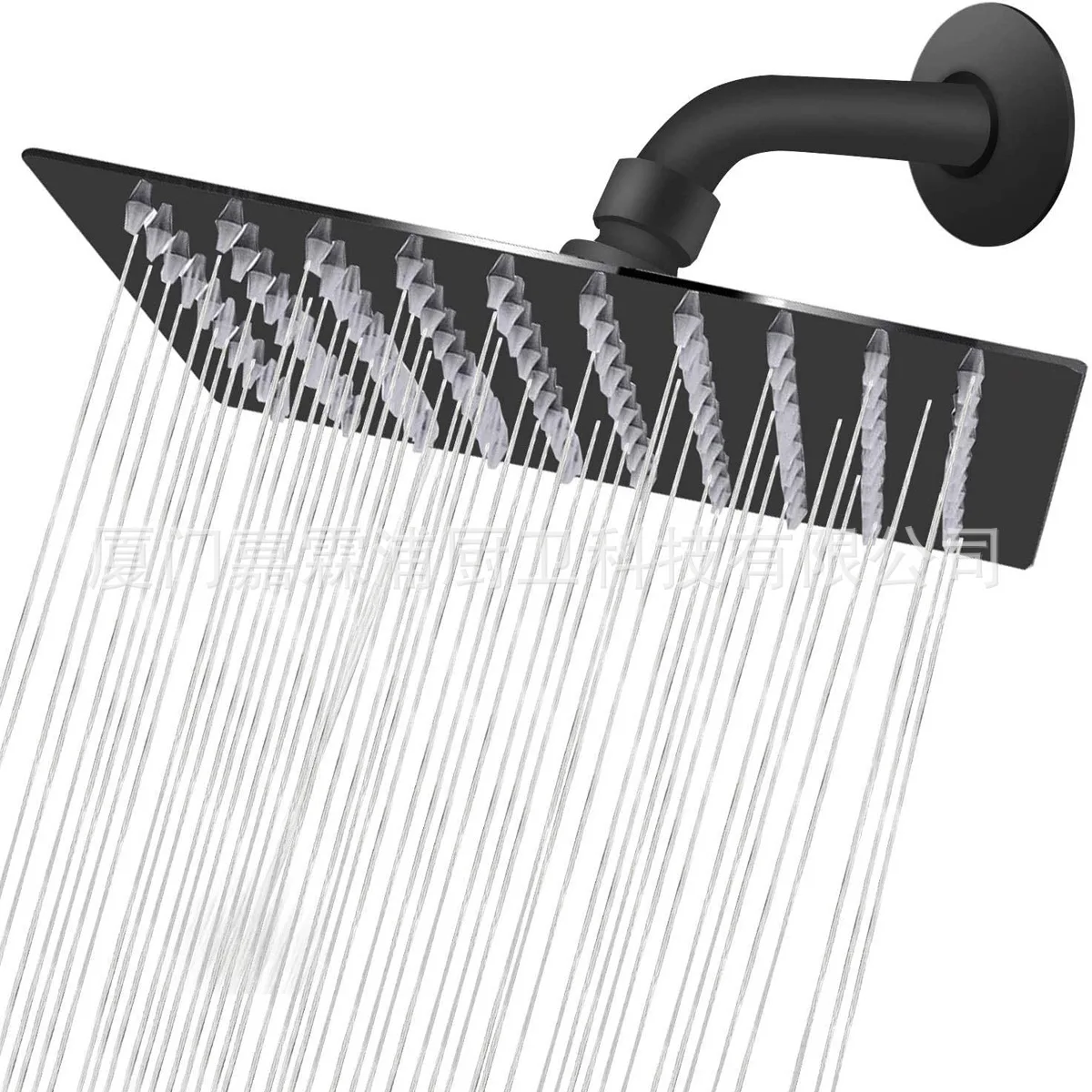 

Cross-border shower showerhead wholesale Amazon square round shower with elbow black 304 stainless steel supercharged