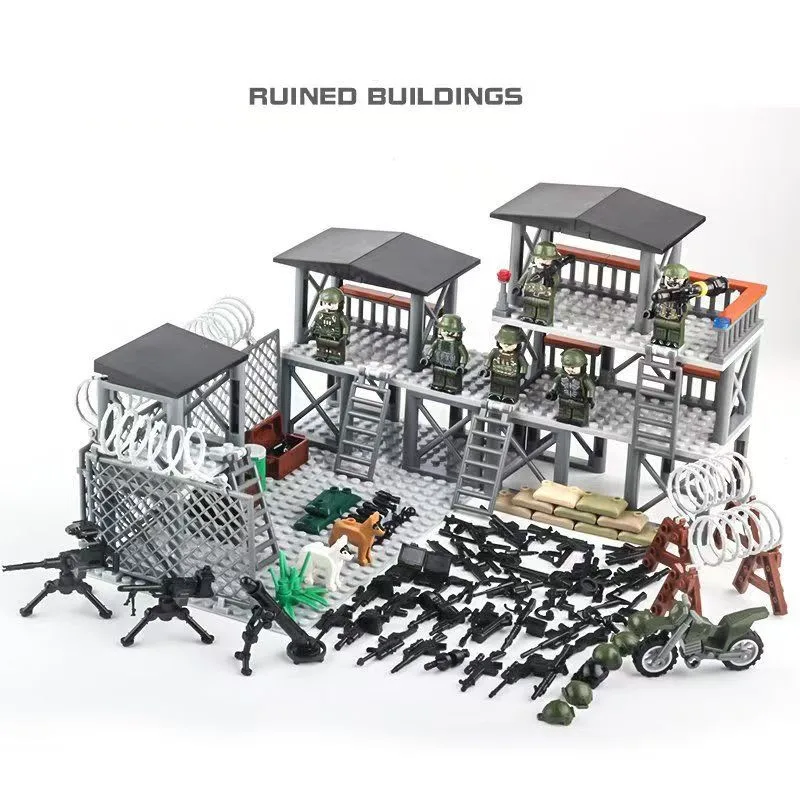 MOC WW2 Sentry Tower Stadt Militär DIY Bau Modell Bausteine Set Dieb Offizier Gefängnis Kit Ziegel