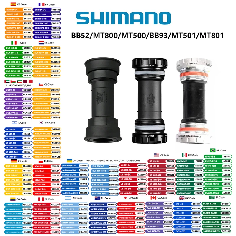 

Shimano Bottom Bracket BB52 MT801 BB93 MT501 MT500 BSA Fits 68/73mm MT500 PA MT800 PA Press Fits 89.5/92mm For Mountain Bike