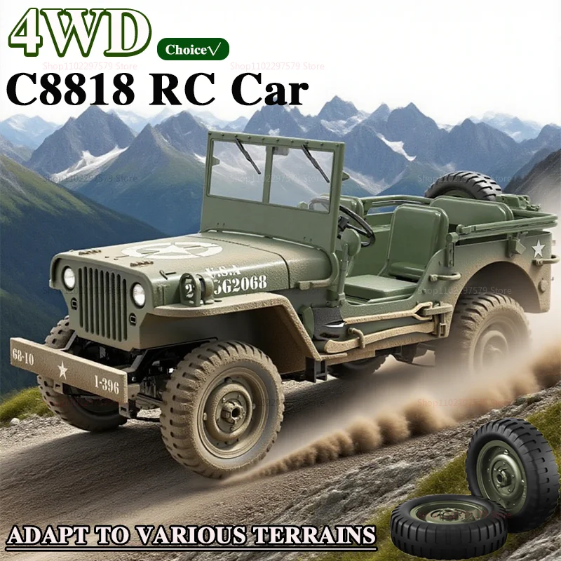 

C8815 RC Crawler Truck 4WD Off Road Climbing Car 1941 Military 1:10 Design RTR Remote Control Vehicles Toy for Kids Adults Gifts