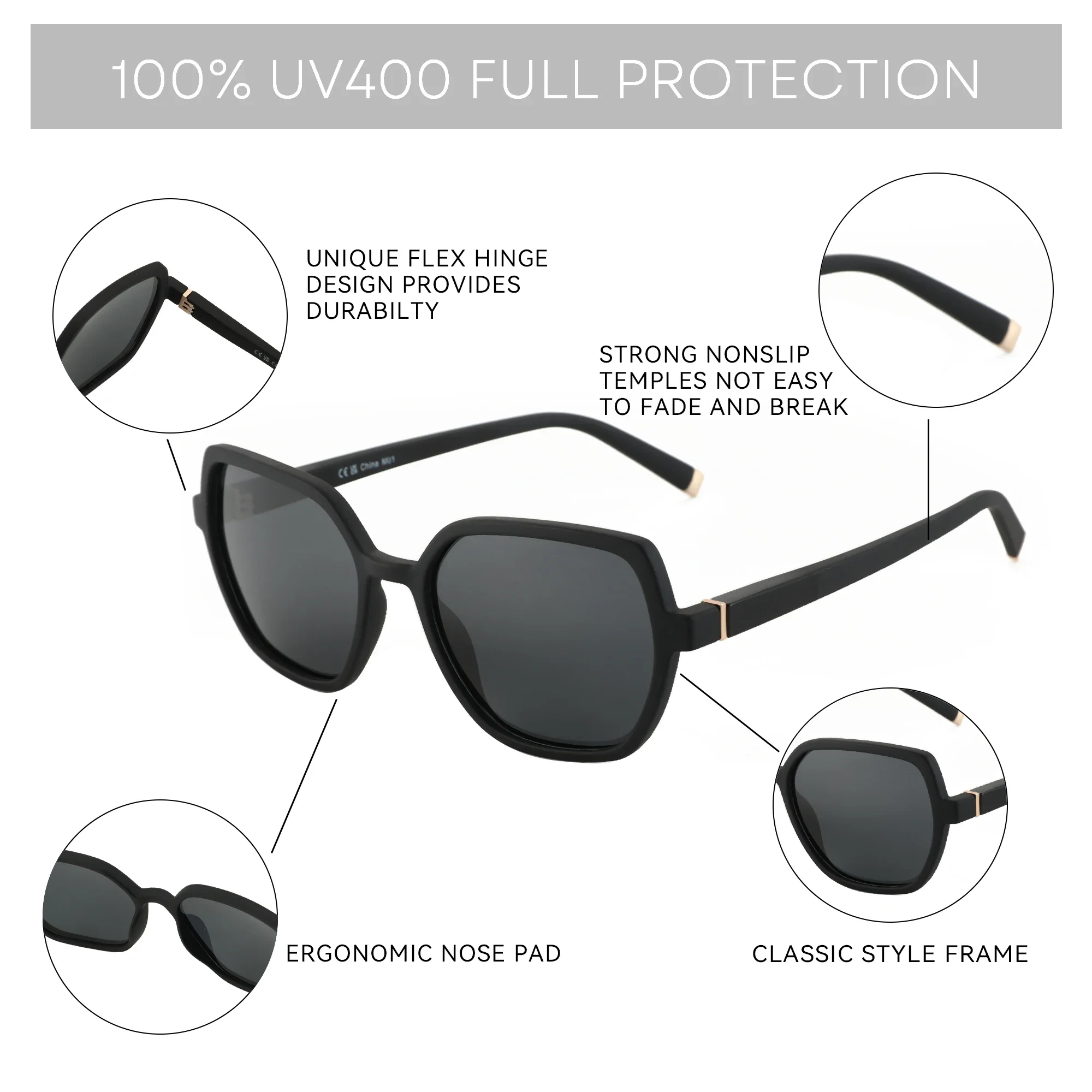 ZENOTTIC Hexagon Polarized Sunglasses Women UV400 Protection Butterfly Shade Ladies Square Sun Glasses ZS2226