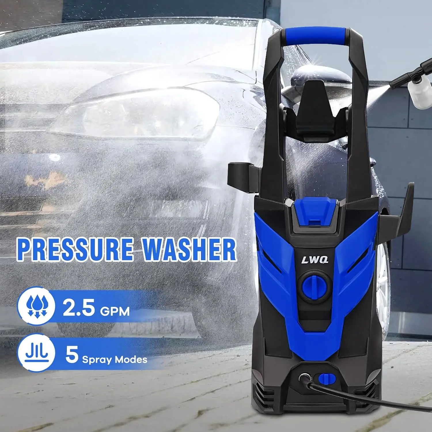Pressure Washer 4 Quick Connect Nozzles and Foam Cannon for High Pressure Outdoor Car Patio Cleaning