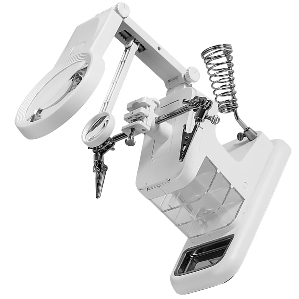 

10 LED Welding Table Tool Soldering Station Third Hand Magnifier White Clamp Adjustable Alligator Clips Iron Holder Metal Tray