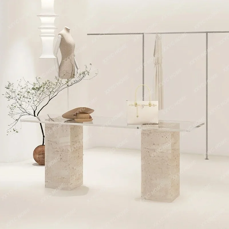 Clothing store Nakajima table travertine glass flowing water table women's clothing store shoe bag jewelry ornament display