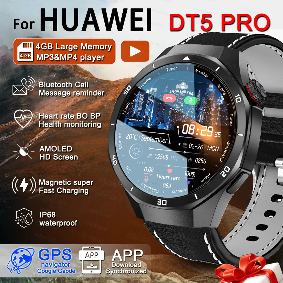 

2025 New Watch DT5 Smart Watch Men 4GB Memory 3D Video Display Sports Smart Watch GPS navigate Compass Blood oxygen Smartwatch