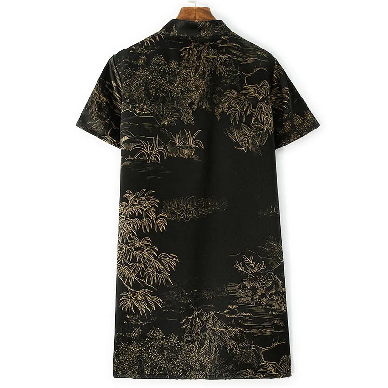 BirdTree-40MM Watered Gauze Silk Elegant เสื้อผู้หญิงแขนสั้น Jacquard, สไตล์จีนใหม่เสื้อหลวม, ฤดูร้อน T56964CC