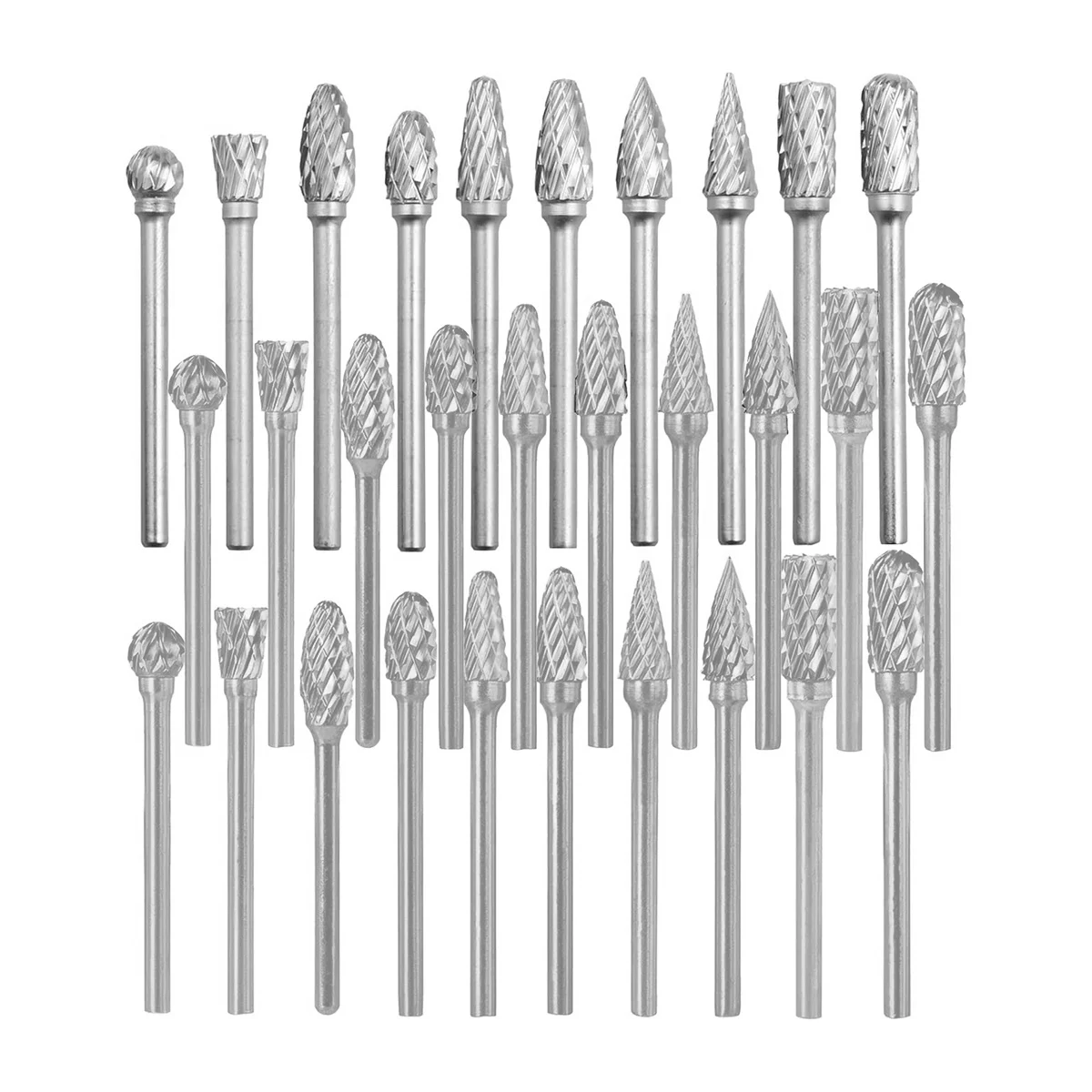 

30 Pcs Double Cut Titanium Carbide Rotary Burr Set - 1/8 Inch (3mm) Handle and 1/4 Inch (6mm) Head Size Tungsten Carbide