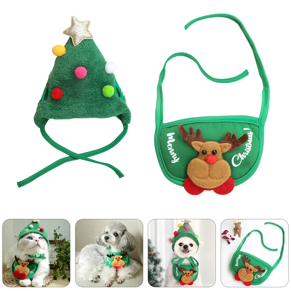 

1Set Xmas Pattern Pet Bib Hat Christmas Saliva Towel Dog Cat Party Dressing Supply Decoration Xmas Pattern Pet Bib