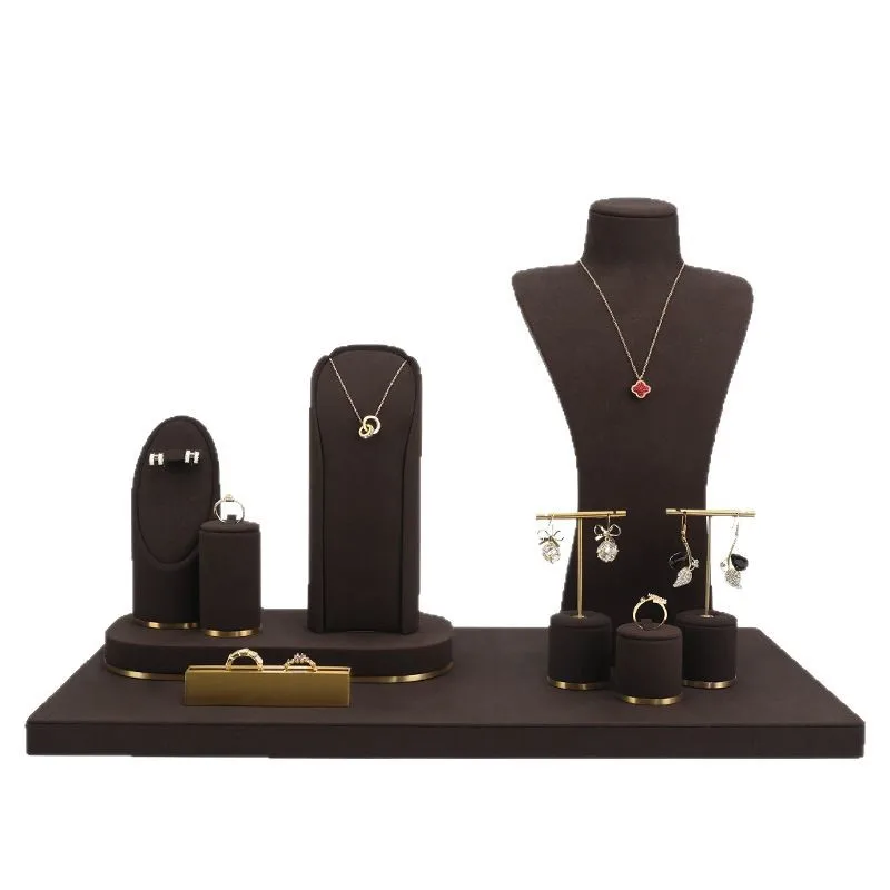 

Brown microfiber jewelry display stand ring stud necklacn pendant bracelet storage and display stand