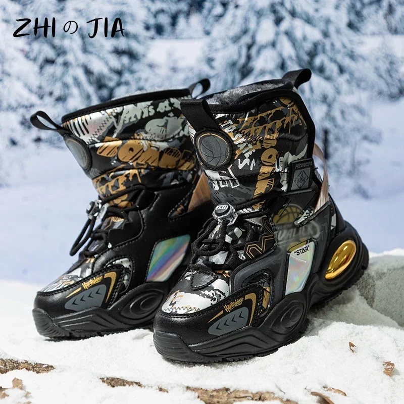 Botas de nieve impermeables de cuero para niños, zapatos deportivos de moda, zapatillas de invierno, novedad de 2025