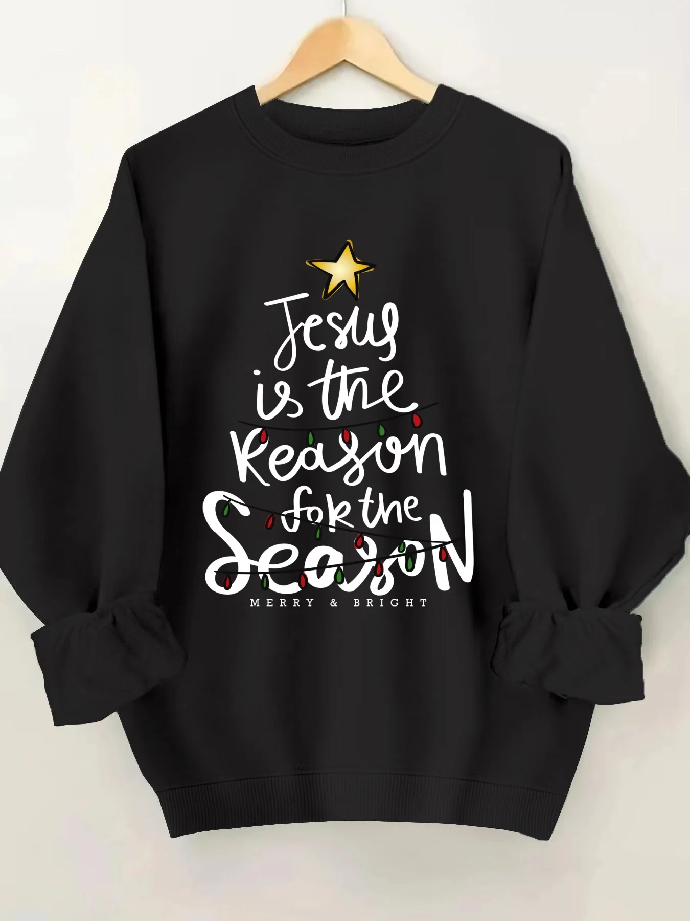 

Женская рождественская толстовка на базе христианской веры — «Jesus is The Reason», дизайн надписей и Рождества, мягкий длинный круглый вырез